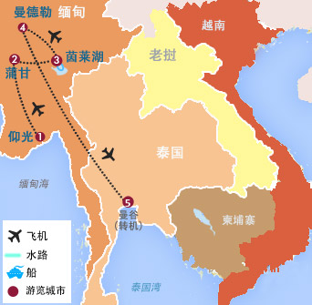缅甸仰光、蒲甘、茵莱湖、曼德勒、泰国曼谷7天6晚假日休闲之旅